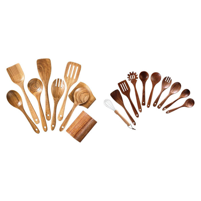 Wooden Kitchen Utensil Set Solid Spoon Fork for Mixing Stirring Serving 9 pieces