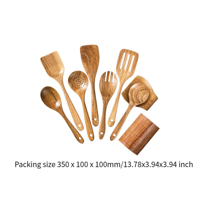 Wooden Kitchen Utensil Set Solid Spoon Fork for Mixing Stirring Serving 9 pieces