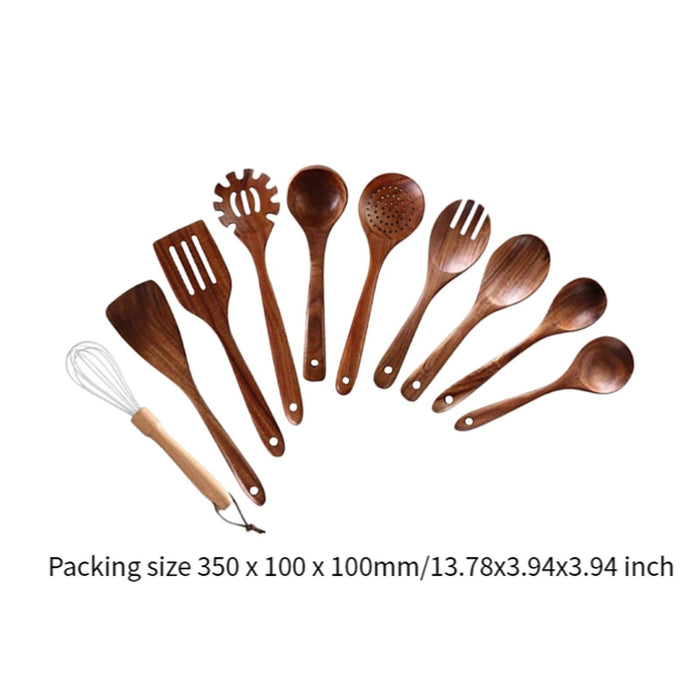 Wooden Kitchen Utensil Set Solid Spoon Fork for Mixing Stirring Serving 10 pieces