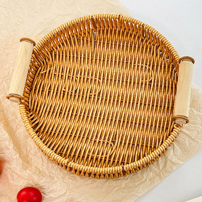 Woven Serving Tray Round Decorative Fruit Basket for Restaurant Party Picnic S