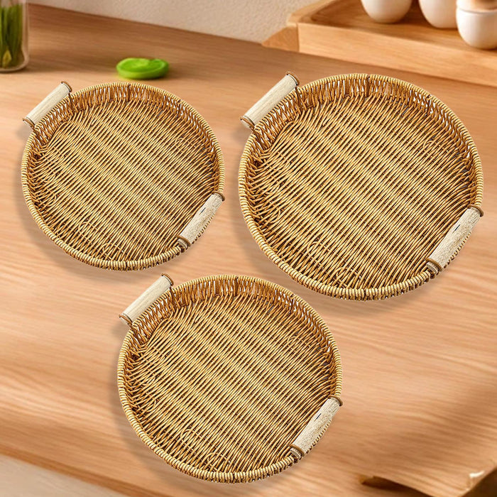 Woven Serving Tray Round Decorative Fruit Basket for Restaurant Party Picnic S