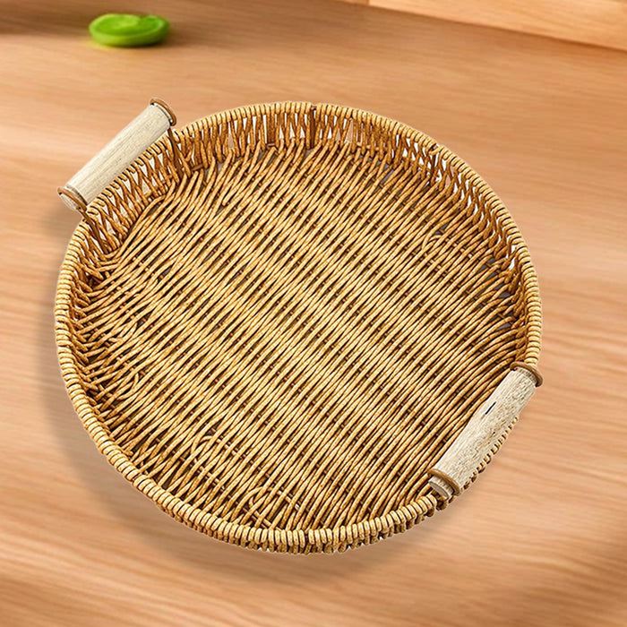 Woven Serving Tray Round Decorative Fruit Basket for Restaurant Party Picnic S