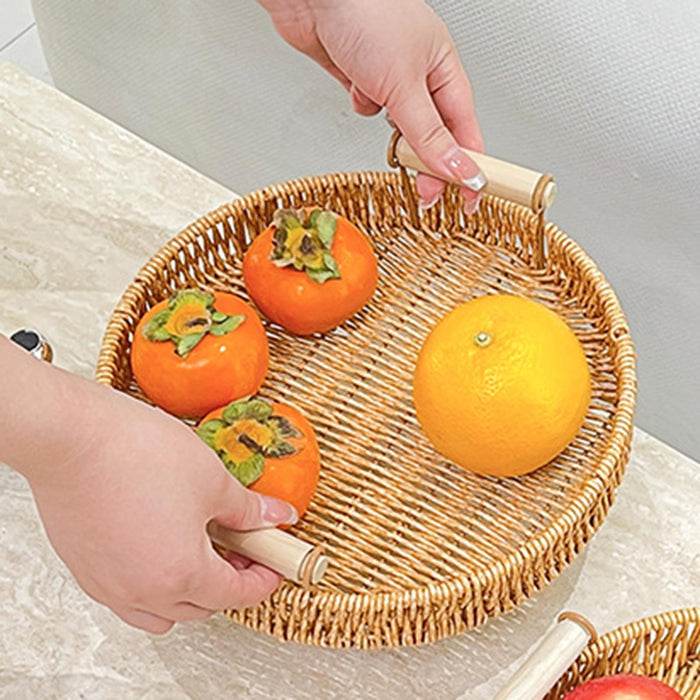 Woven Serving Tray Round Decorative Fruit Basket for Restaurant Party Picnic S