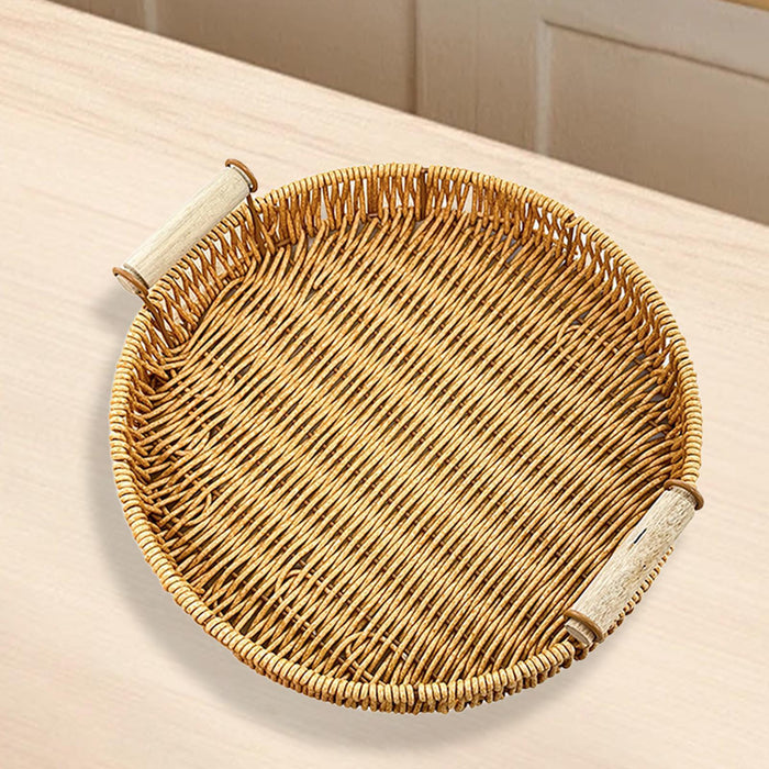 Woven Serving Tray Round Decorative Fruit Basket for Restaurant Party Picnic M