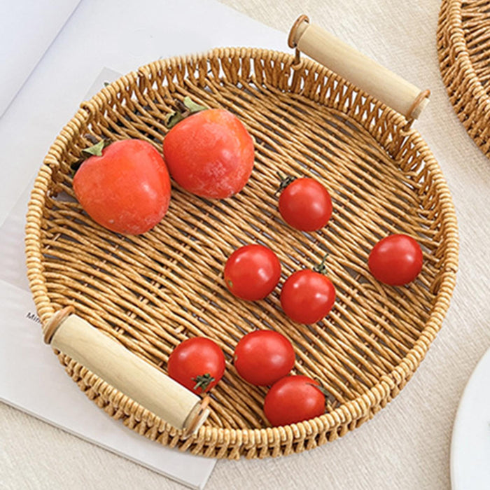 Woven Serving Tray Round Decorative Fruit Basket for Restaurant Party Picnic M