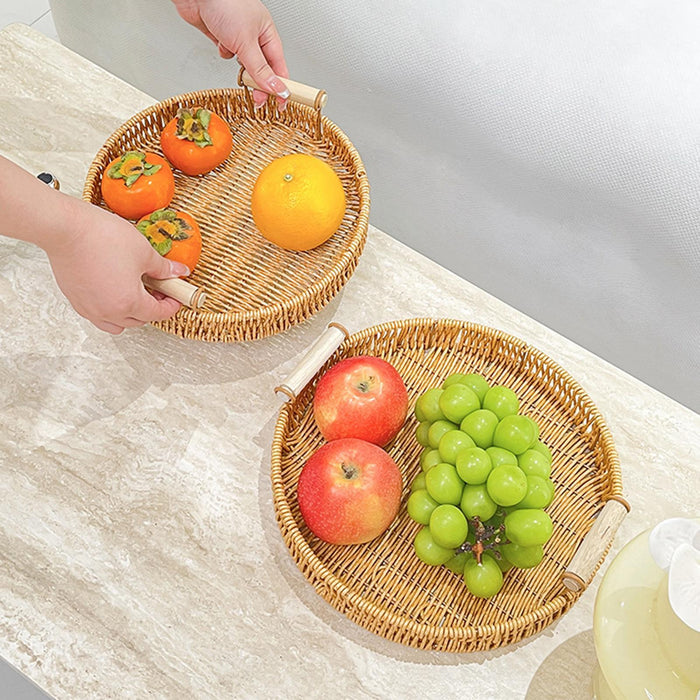 Woven Serving Tray Round Decorative Fruit Basket for Restaurant Party Picnic M