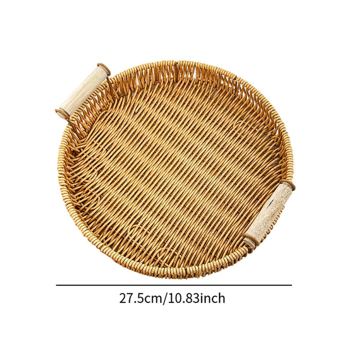 Woven Serving Tray Round Decorative Fruit Basket for Restaurant Party Picnic L