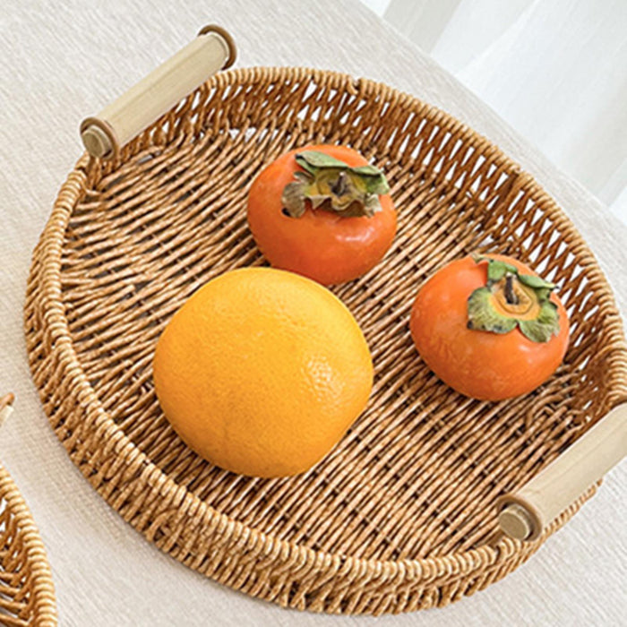 Woven Serving Tray Round Decorative Fruit Basket for Restaurant Party Picnic L