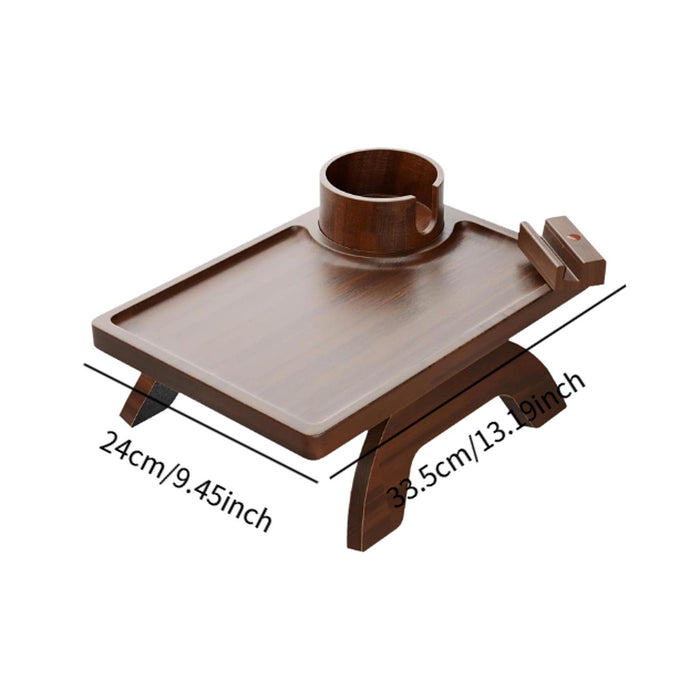 Sofa Serving Tray Nonslip Foldable Sofa Arm Tray for Snacks Coffee Breakfast Brown