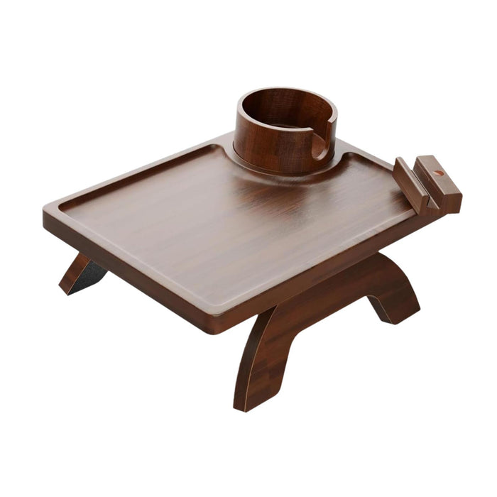 Sofa Serving Tray Nonslip Foldable Sofa Arm Tray for Snacks Coffee Breakfast Brown