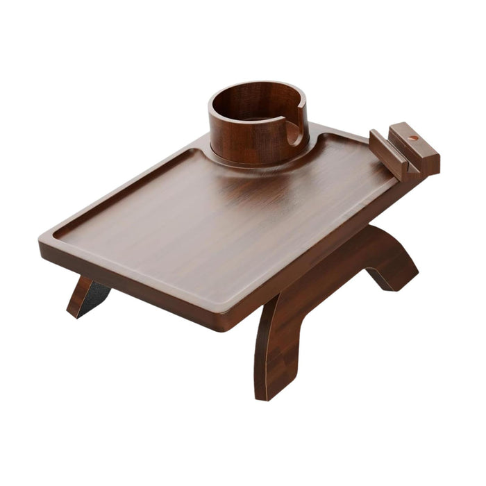 Sofa Serving Tray Nonslip Foldable Sofa Arm Tray for Snacks Coffee Breakfast Brown