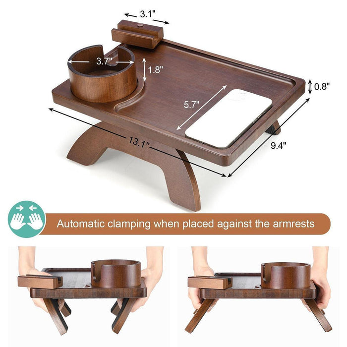 Sofa Serving Tray Nonslip Foldable Sofa Arm Tray for Snacks Coffee Breakfast Brown