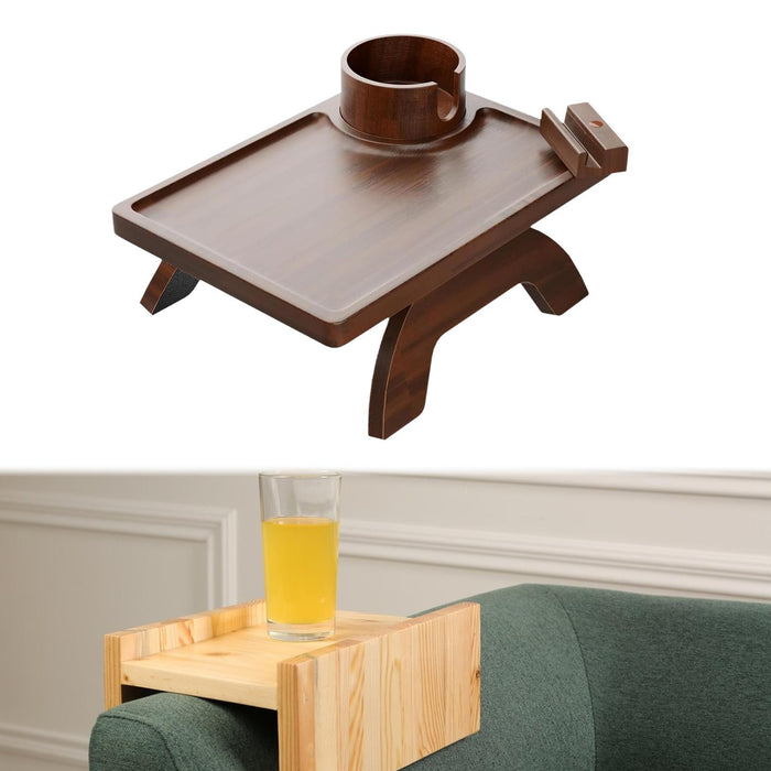 Sofa Serving Tray Nonslip Foldable Sofa Arm Tray for Snacks Coffee Breakfast Brown