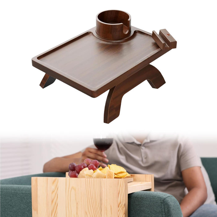 Sofa Serving Tray Nonslip Foldable Sofa Arm Tray for Snacks Coffee Breakfast Brown