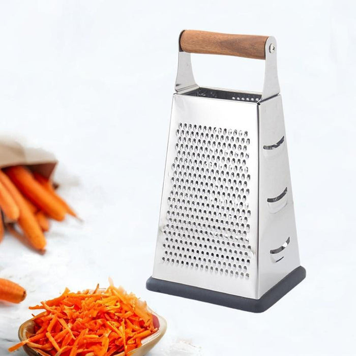 4 Sided Stainless Steel Box Grater Food Shredder for Cucumbers Cheese Ginger Wood Handle