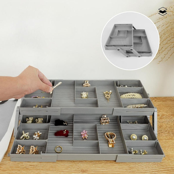 Jewelry Organizer Dresser Necklace Display Box Drawer Extendable Storage Box