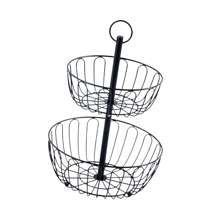 Iron 2 Tier Fruit Basket Stand Fruit Holder for Living Room Bathroom