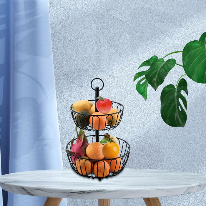 Iron 2 Tier Fruit Basket Stand Fruit Holder for Living Room Bathroom