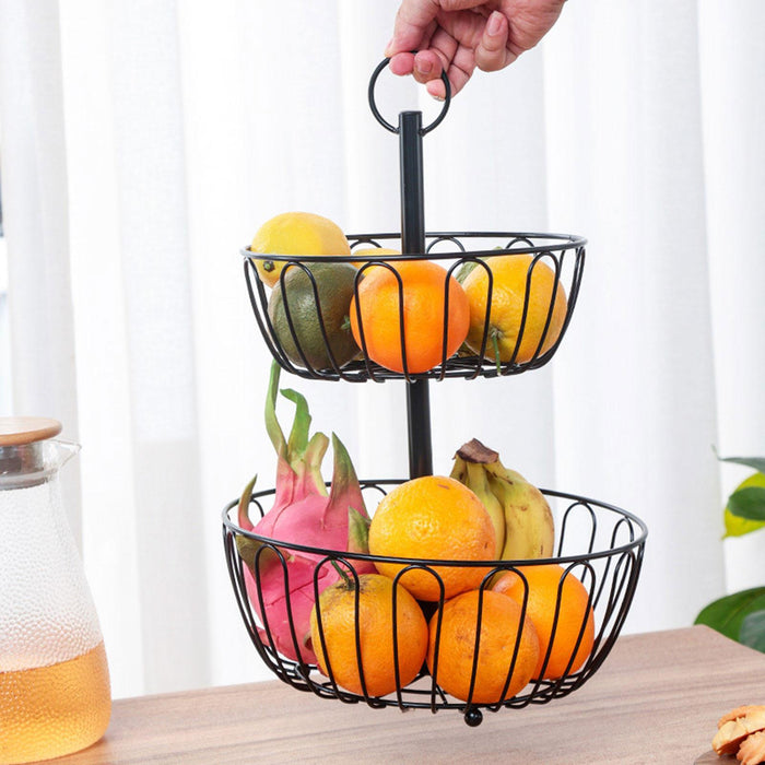 Iron 2 Tier Fruit Basket Stand Fruit Holder for Living Room Bathroom