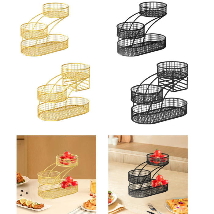 3 Layer Fruit Basket Multiuse Kitchen Countertop Rack for Bread Potato Onion gold