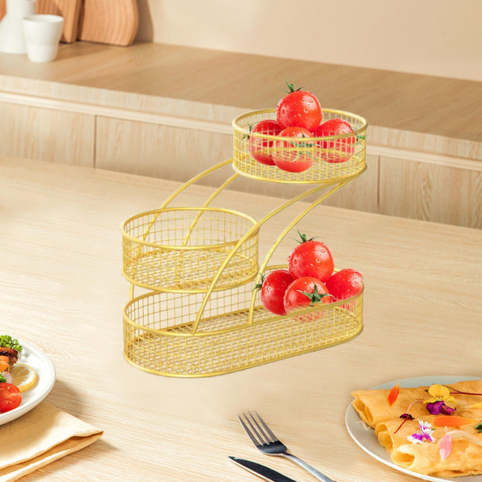 3 Layer Fruit Basket Multiuse Kitchen Countertop Rack for Bread Potato Onion gold