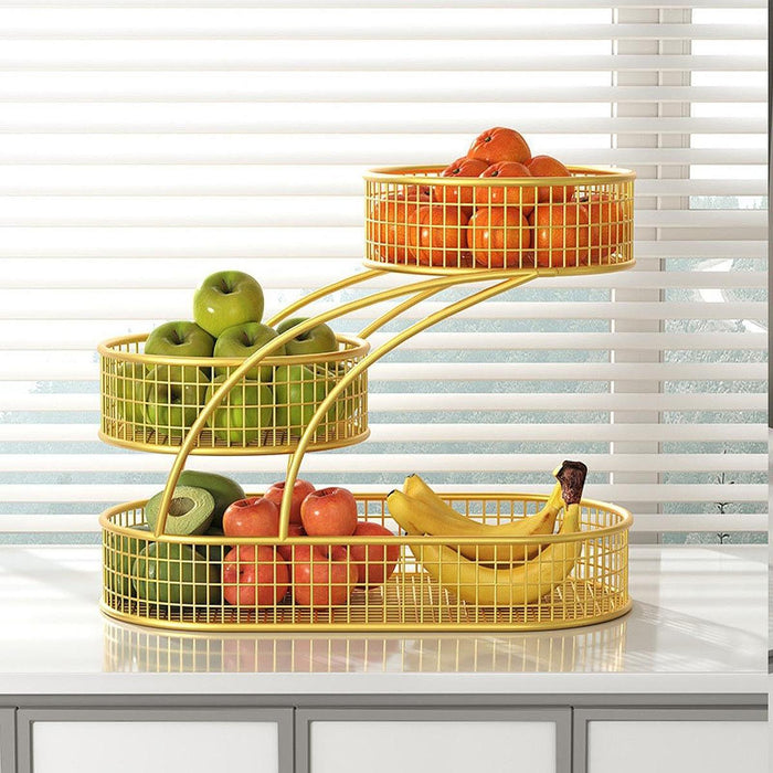 3 Layer Fruit Basket Multiuse Kitchen Countertop Rack for Bread Potato Onion gold