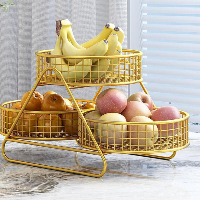 Iron Fruit Basket Space Saver Vegetables Storage Rack for Home Kitchen Bread Gold