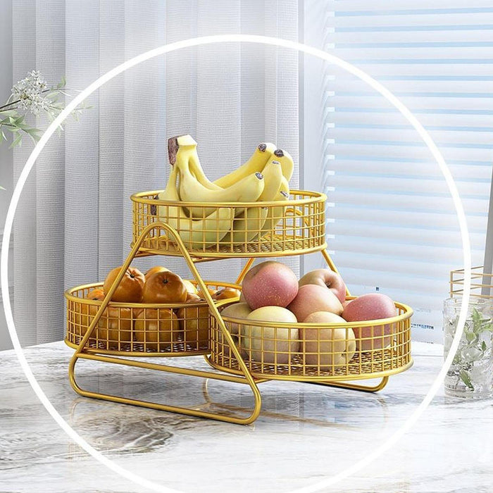 Iron Fruit Basket Space Saver Vegetables Storage Rack for Home Kitchen Bread Gold