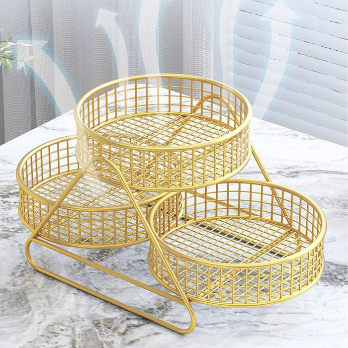 Iron Fruit Basket Space Saver Vegetables Storage Rack for Home Kitchen Bread Gold