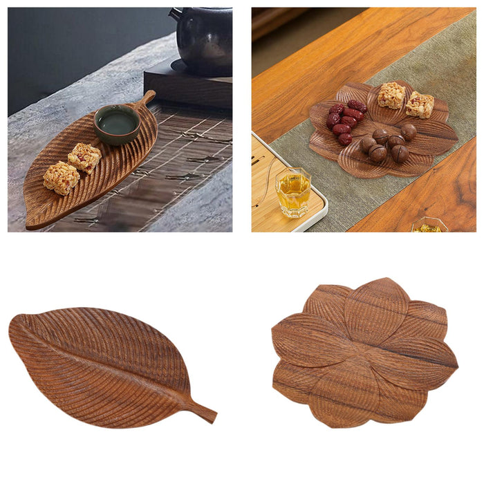 Wooden Serving Tray Coffee Tea Platter for Dessert Display Snacks Home Decor Leaf