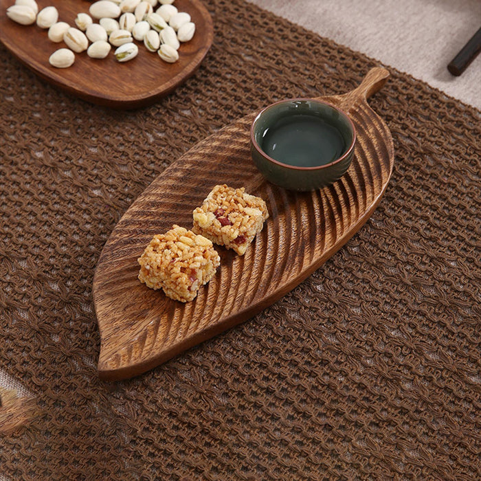 Wooden Serving Tray Coffee Tea Platter for Dessert Display Snacks Home Decor Leaf