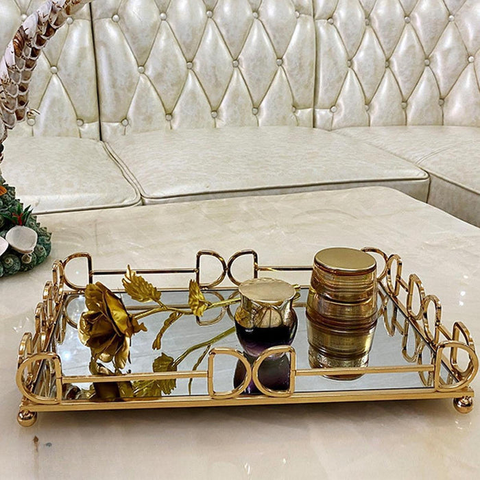 Mirror Tray Modern Cosmetic Vanity Serving Tray for Bedroom Cosmetics Toilet gold