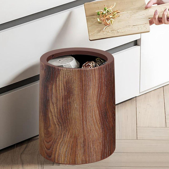 Wood Grain Trash Can Modern Home Waste Basket for Office Entryway Study Room 14L without lid