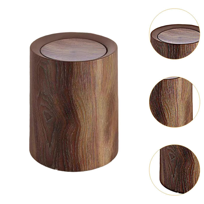 Wood Grain Trash Can Modern Home Waste Basket for Office Entryway Study Room 12L with lid