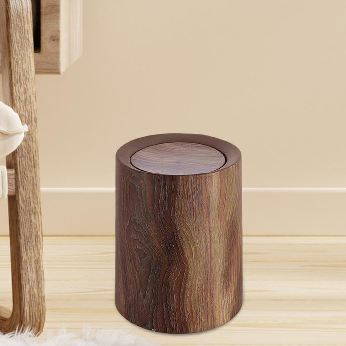 Wood Grain Trash Can Modern Home Waste Basket for Office Entryway Study Room 12L with lid