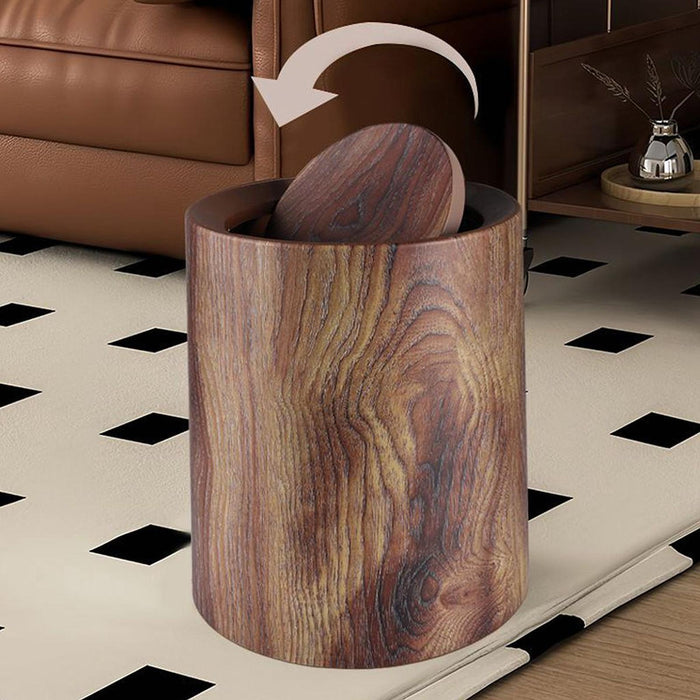 Wood Grain Trash Can Modern Home Waste Basket for Office Entryway Study Room 12L with lid