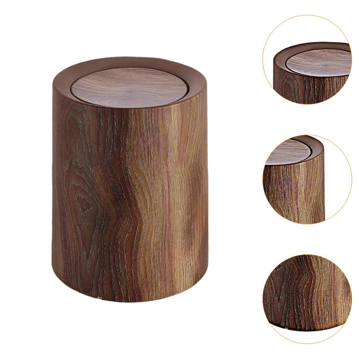 Wood Grain Trash Can Modern Home Waste Basket for Office Entryway Study Room 14L with lid