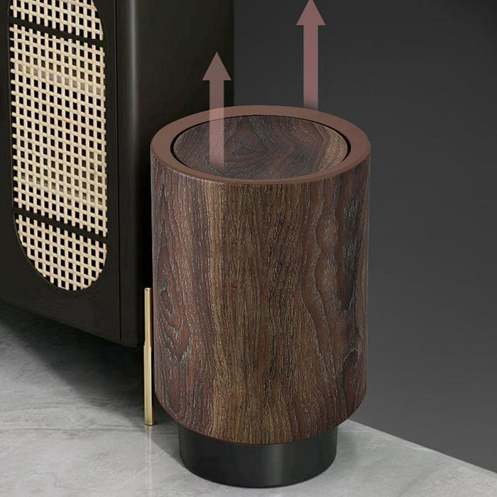 Wood Grain Trash Can Modern Home Waste Basket for Office Entryway Study Room 14L with lid