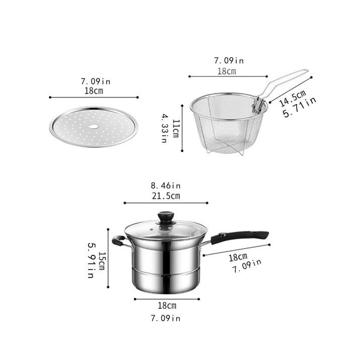 Stainless Steel Saucepan Multipurpose Frying Pan Skillet for Pasta Spaghetti long handle