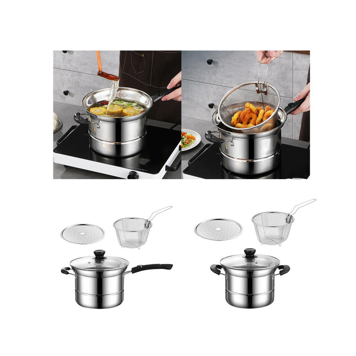 Stainless Steel Saucepan Multipurpose Frying Pan Skillet for Pasta Spaghetti long handle