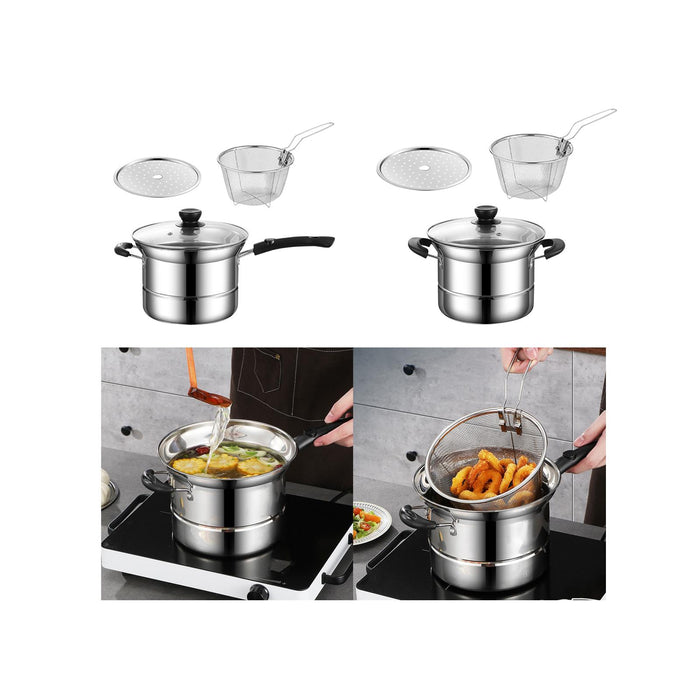 Stainless Steel Saucepan Multipurpose Frying Pan Skillet for Pasta Spaghetti long handle