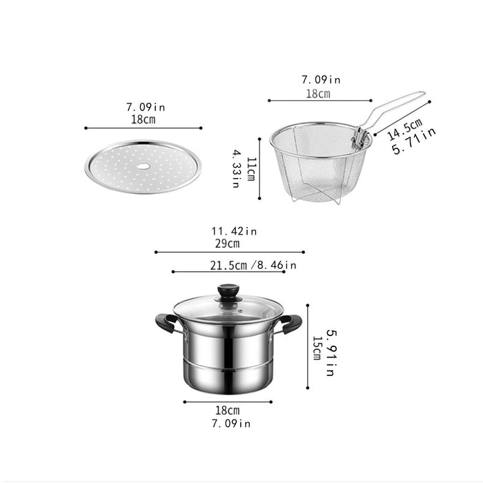 Stainless Steel Saucepan Multipurpose Frying Pan Skillet for Pasta Spaghetti double handle