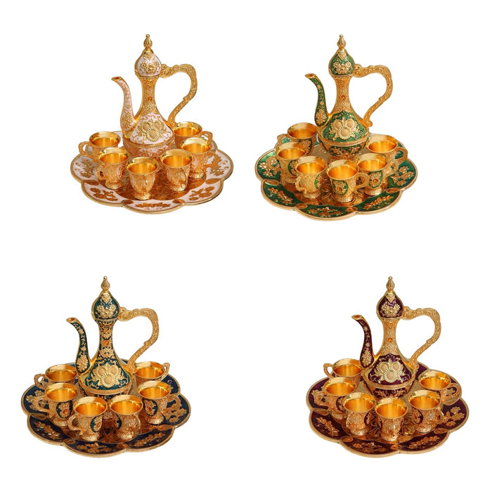 Turkish Coffee Tea Pot Set Art Crafts Tea Cup Set for Home Living Room Party Gold