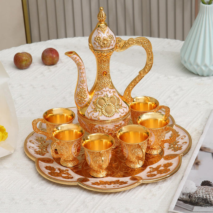 Turkish Coffee Tea Pot Set Art Crafts Tea Cup Set for Home Living Room Party Gold