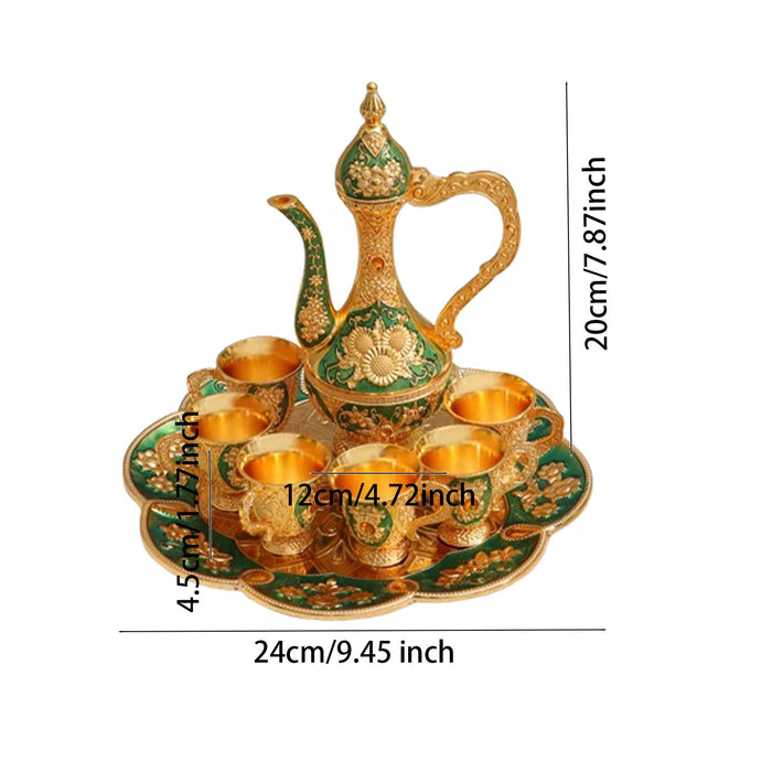 Turkish Coffee Tea Pot Set Art Crafts Tea Cup Set for Home Living Room Party Green