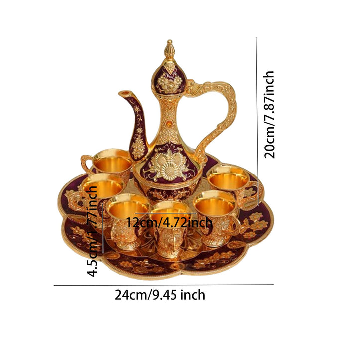 Turkish Coffee Tea Pot Set Art Crafts Tea Cup Set for Home Living Room Party Purple