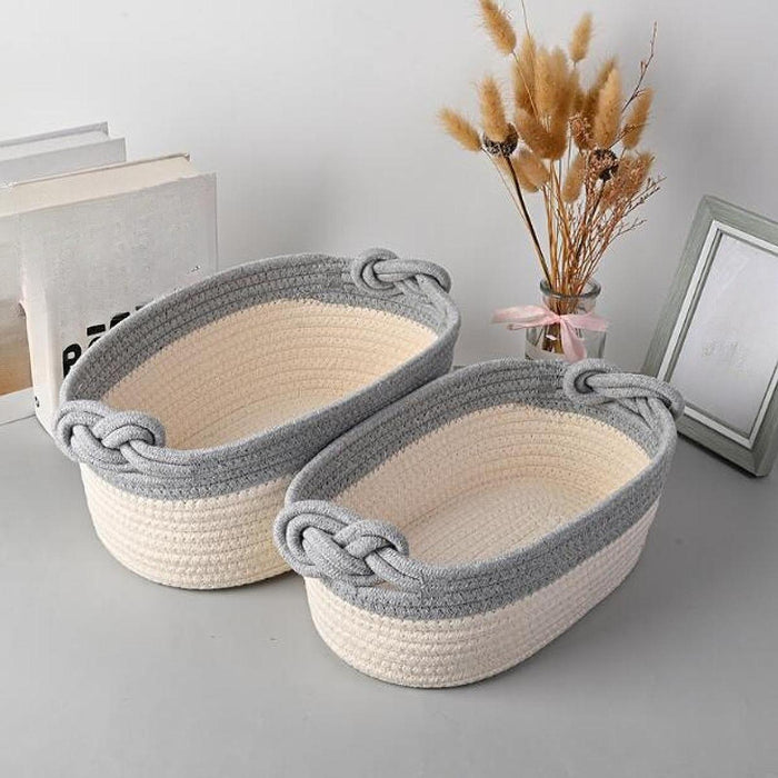 Cotton Rope Basket Storage Basket Bin Under Shelf Basket for Montessori Toys grey white