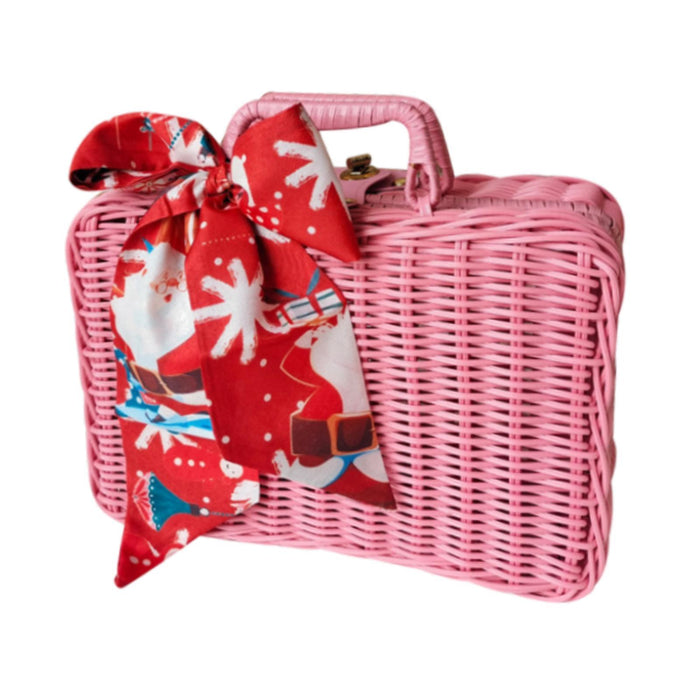 Hand Woven Rattan Basket Food Storage Basket for Kitchen Bathroom Restaurant pink