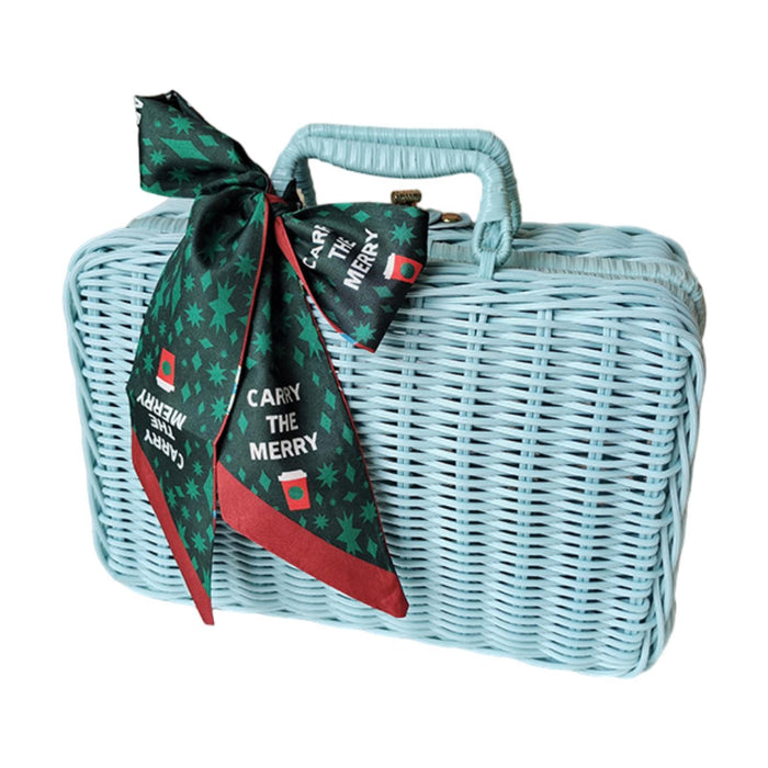 Hand Woven Rattan Basket Food Storage Basket for Kitchen Bathroom Restaurant blue