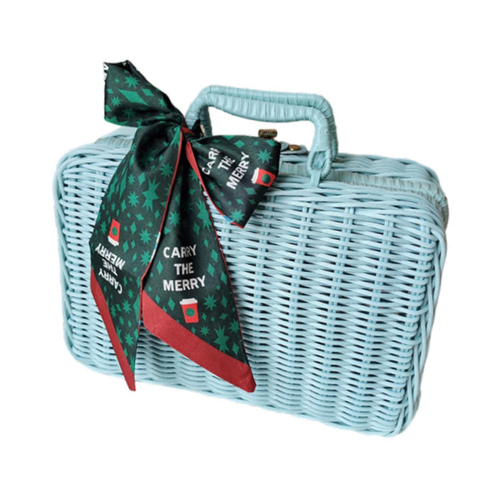 Hand Woven Rattan Basket Food Storage Basket for Kitchen Bathroom Restaurant blue